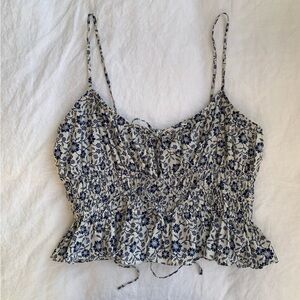 Doen Finella Cotton Ruffle Smocked Camisole Blouse Top Cream Jessamine Calico
